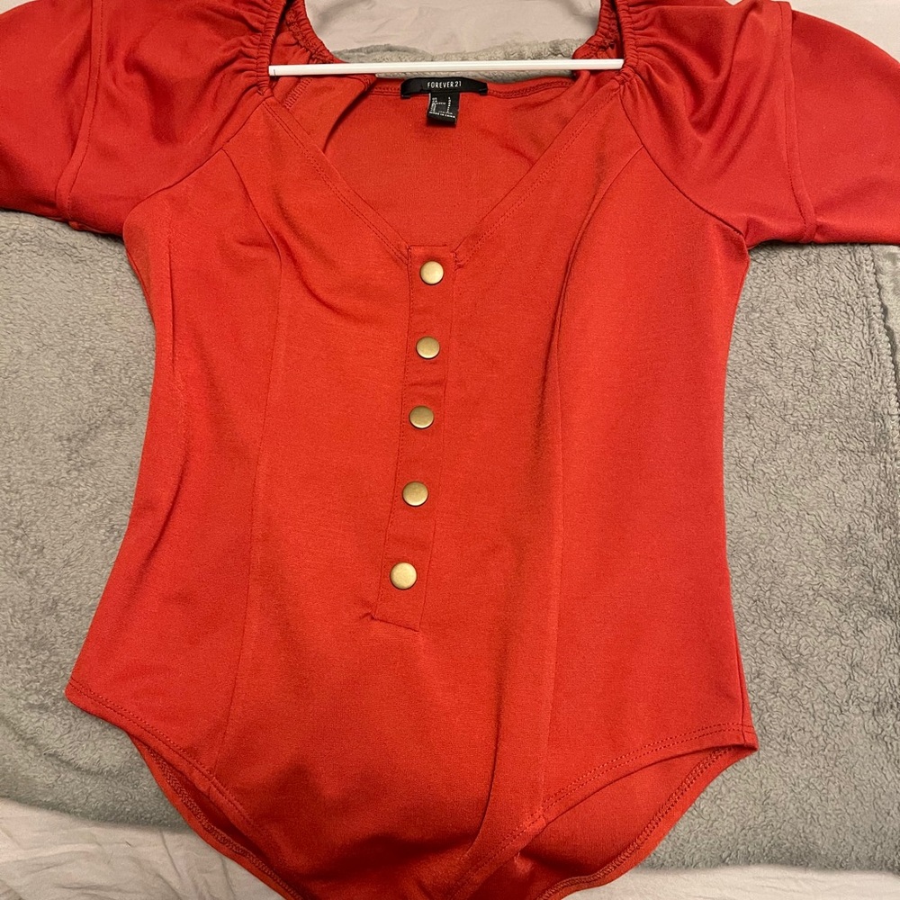 Blood orange off the shoulder body suit